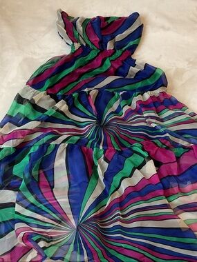 Arden B Strapless Multicolor Swirl Midi Dress - Blue, Green, Pink, White